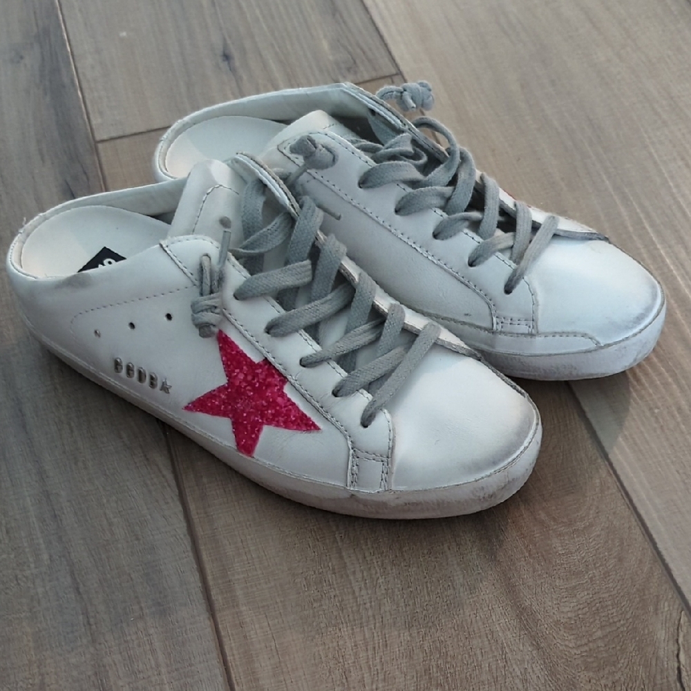 White Sneakers with Pink Star Accent